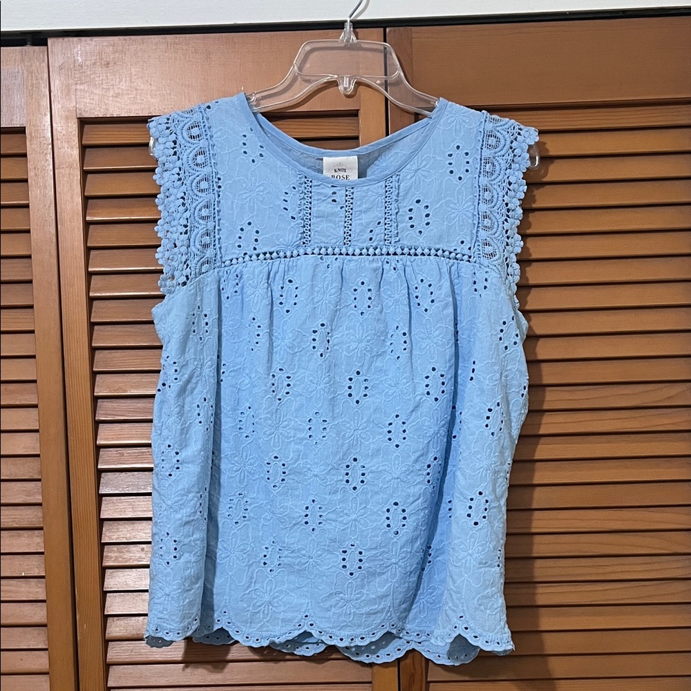 Knox Rose Light Blue Eyelet Sleeveless Top